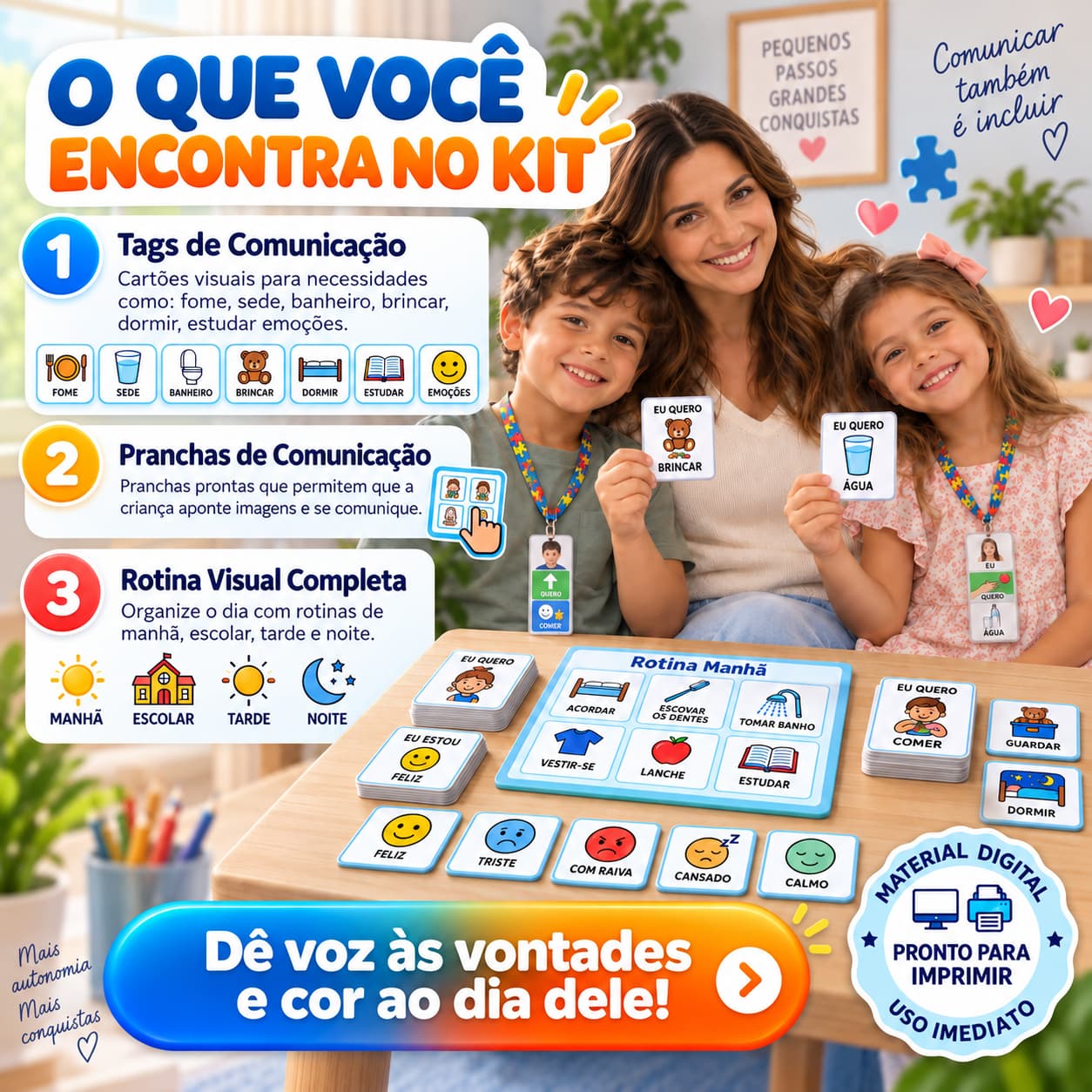 Prévia dos materiais incluídos no Kit Comunicação Visual