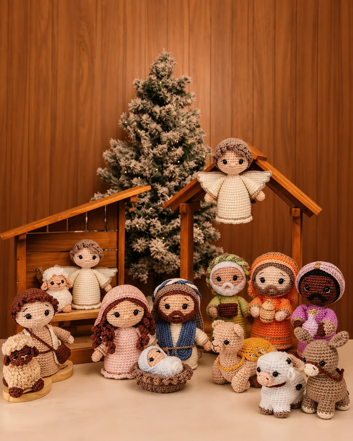 Presépio completo em amigurumi com Maria, José e os Reis Magos